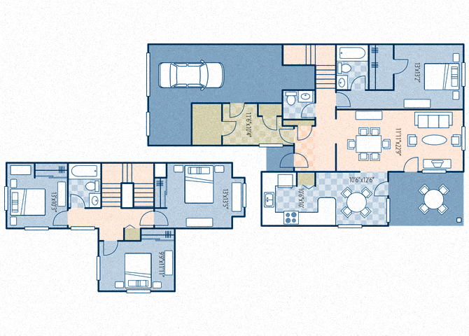 Floor plan for 4 beds, 2.5 baths, 1700 sqft